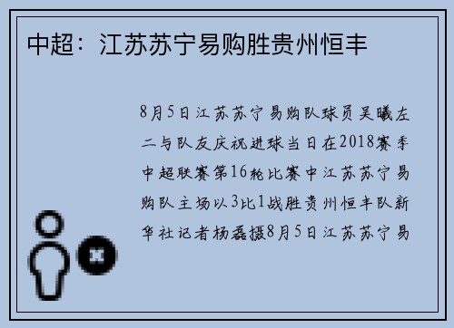 中超：江苏苏宁易购胜贵州恒丰